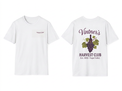 Vintner's Club tee - front and back flat lay with correct pocket-size chest logo