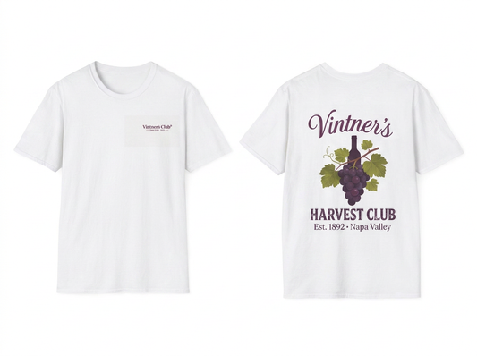 Vintner's Club tee - front and back flat lay with correct pocket-size chest logo