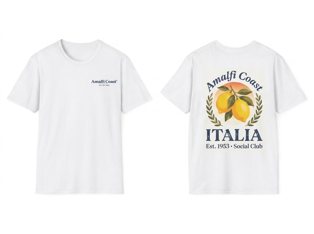 Amalfi Coast tee - front and back flat lay