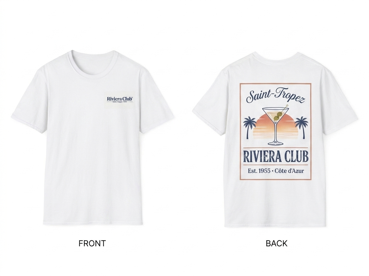 Riviera Club Saint-Tropez tee - front and back flat lay