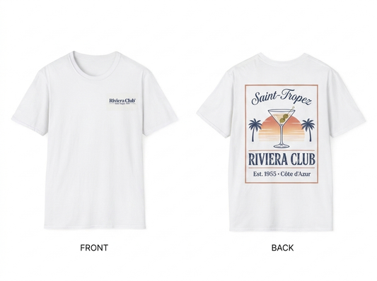 Riviera Club Saint-Tropez tee - front and back flat lay