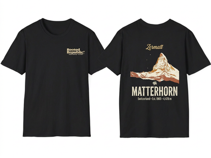 Zermatt Matterhorn black tee - front and back flat lay