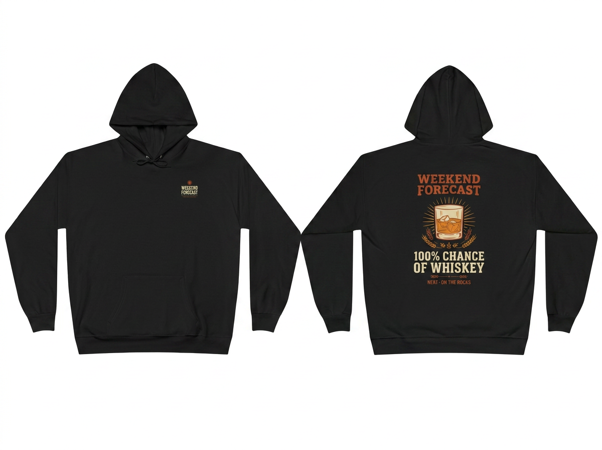 Whiskey black hoodie - front and back flat lay