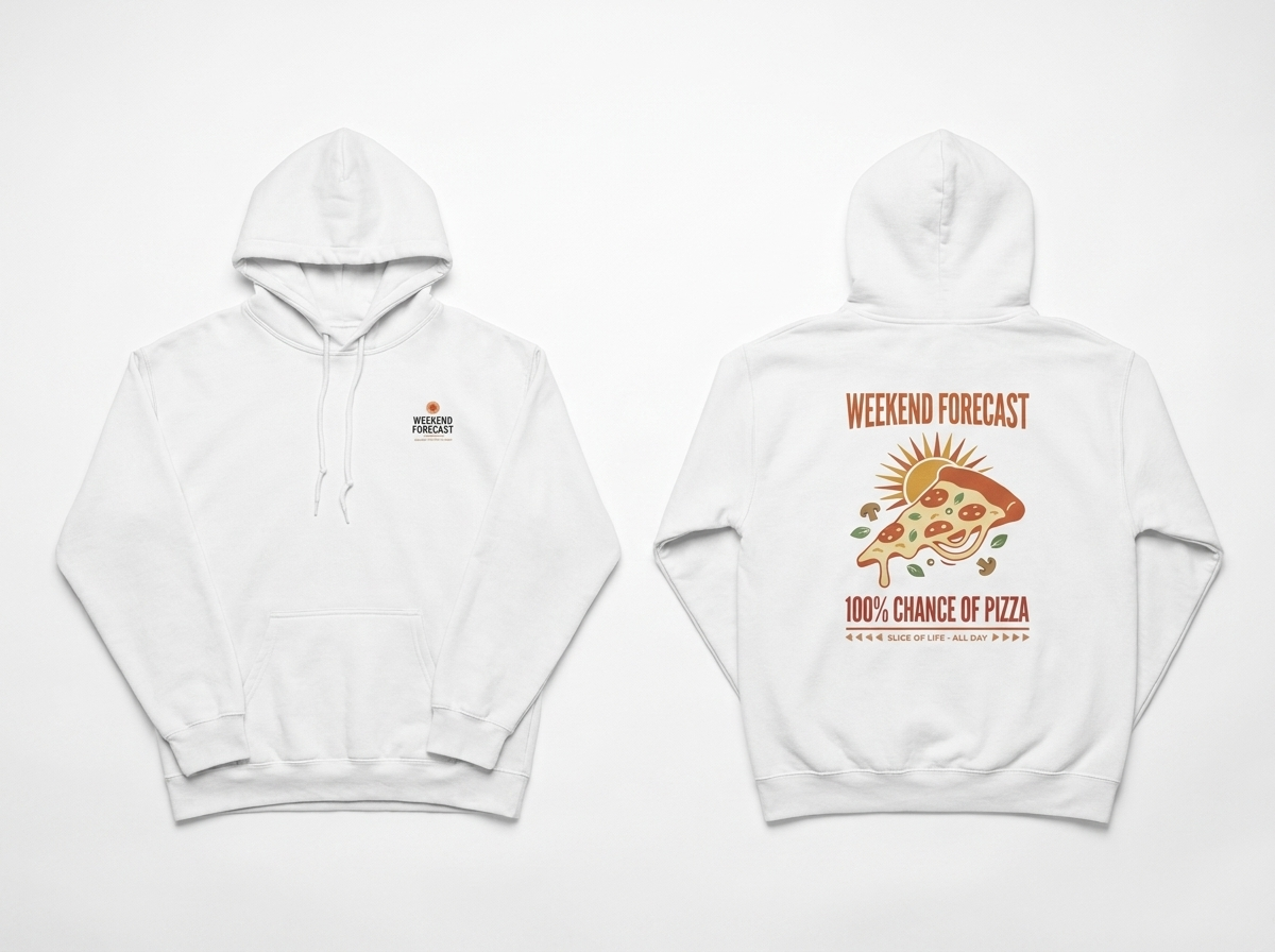 Pizza hoodie - front and back flat lay