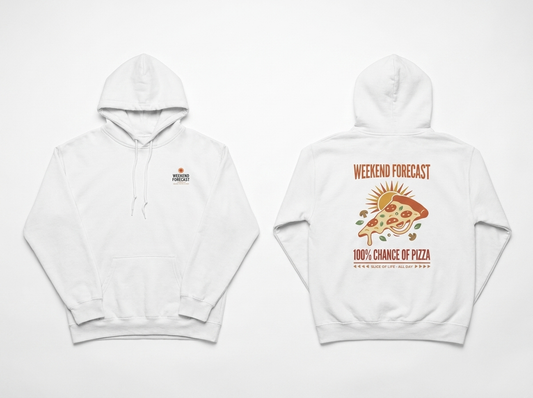 Pizza hoodie - front and back flat lay