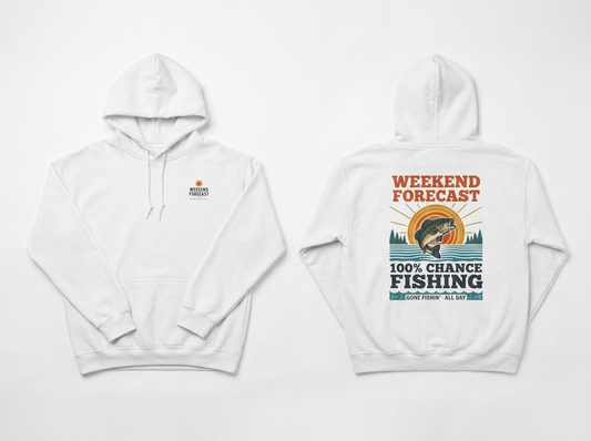 Fishing hoodie - front and back flat lay