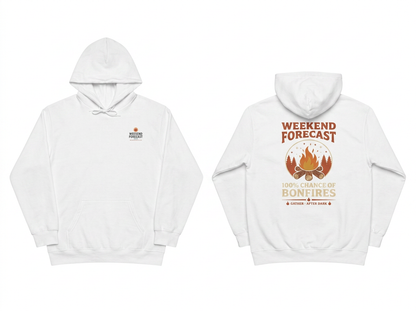 Campfire white hoodie - front and back flat lay
